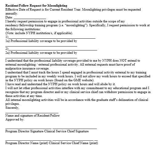 Resident/Fellow Request for Moonlighting
